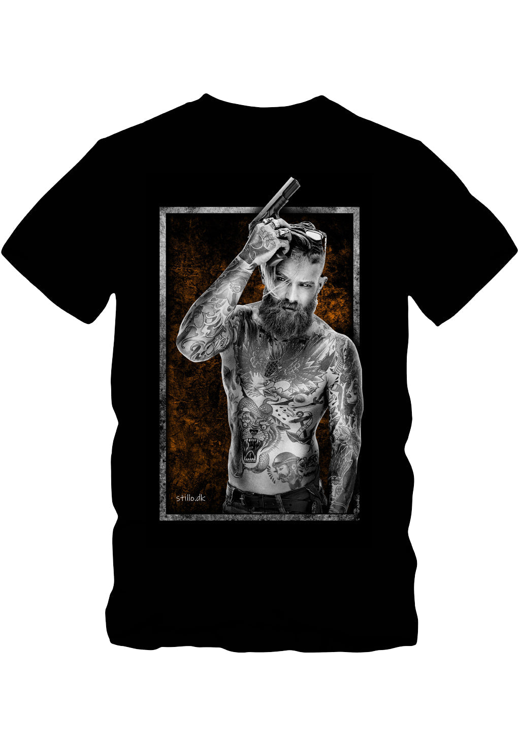 Stillo Man With Tattoos and Gun T-shirt