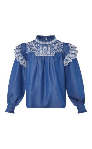 Love & Divine Bluse - Love1294 - Denim/Cream Levere