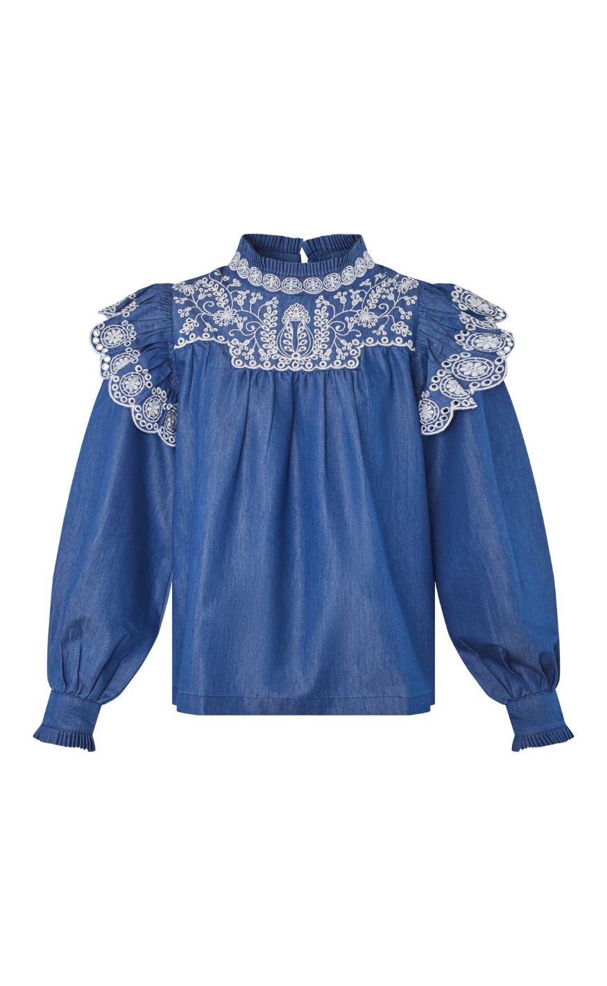 Love & Divine Bluse - Love1294 - Denim/Cream Levere