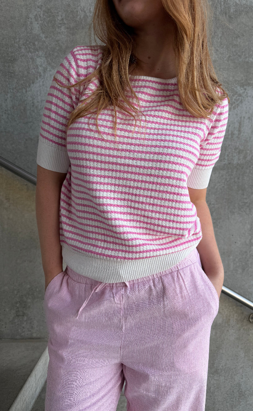 Freequent Pullover - Dodo - Star Off-white w. Fuchsia Pink