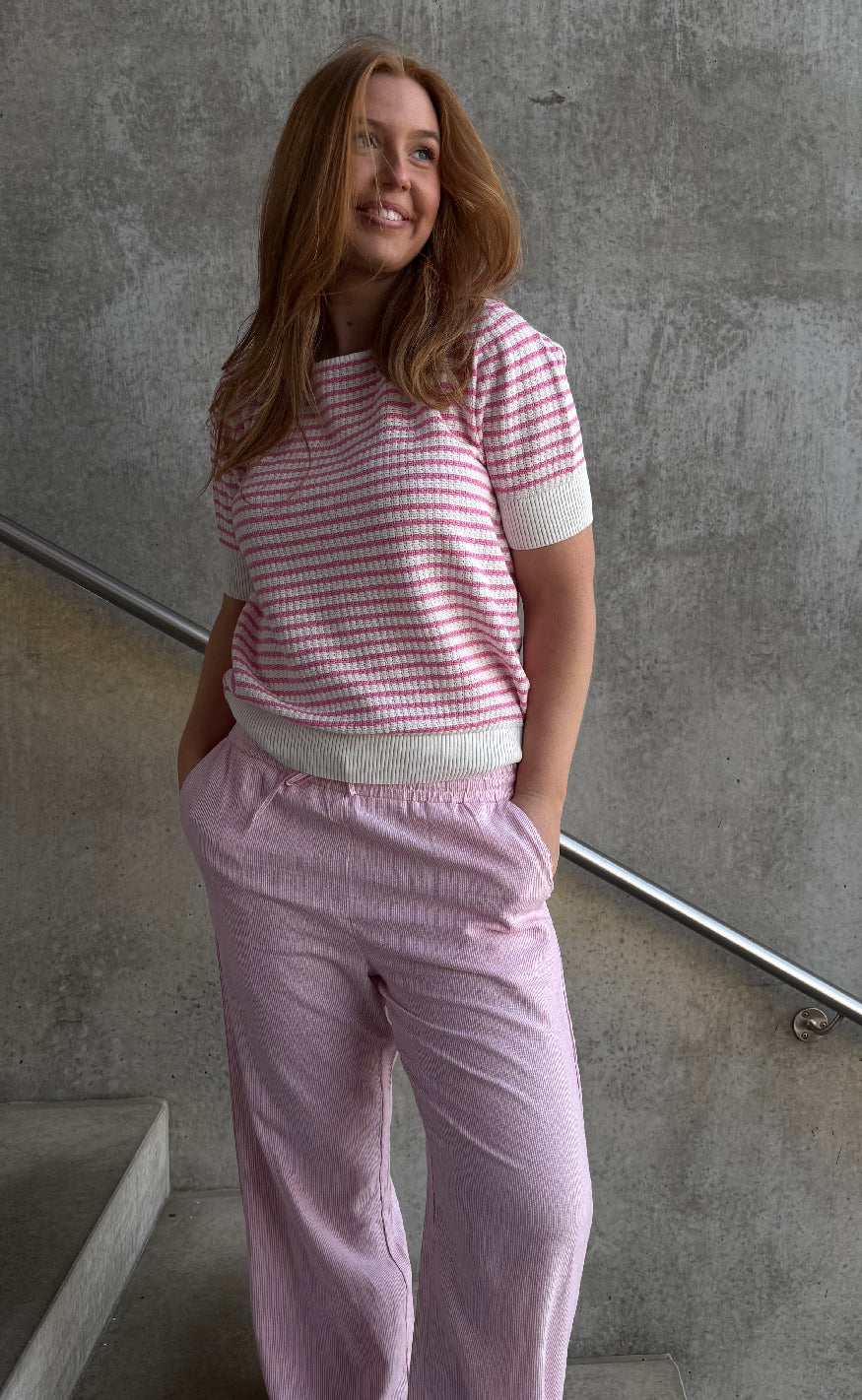 Freequent Pullover - Dodo - Star Off-white w. Fuchsia Pink