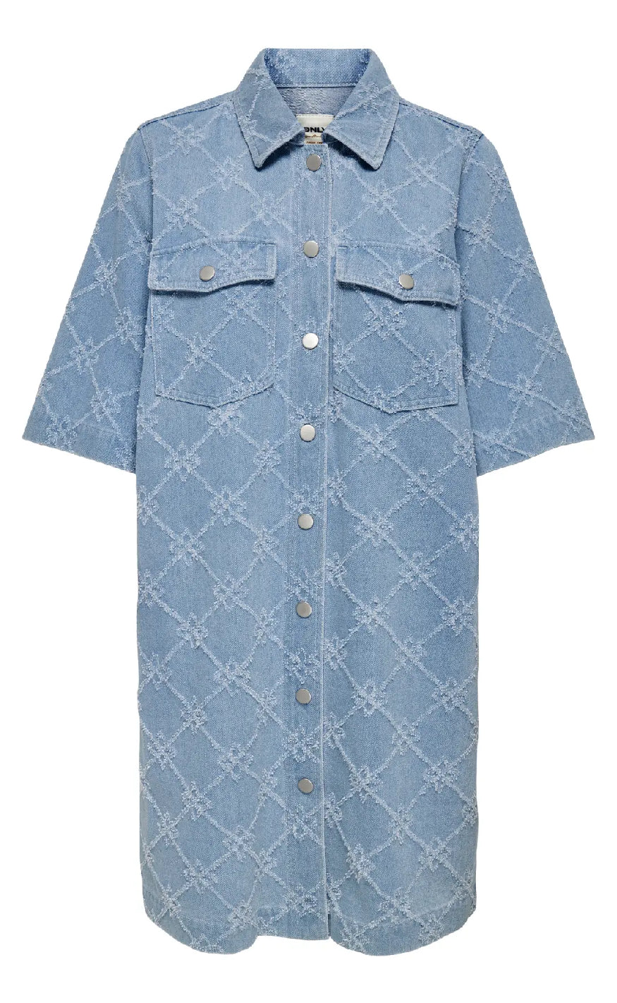 ONLY Kjole - Belle Print - Light Blue Denim Online nu