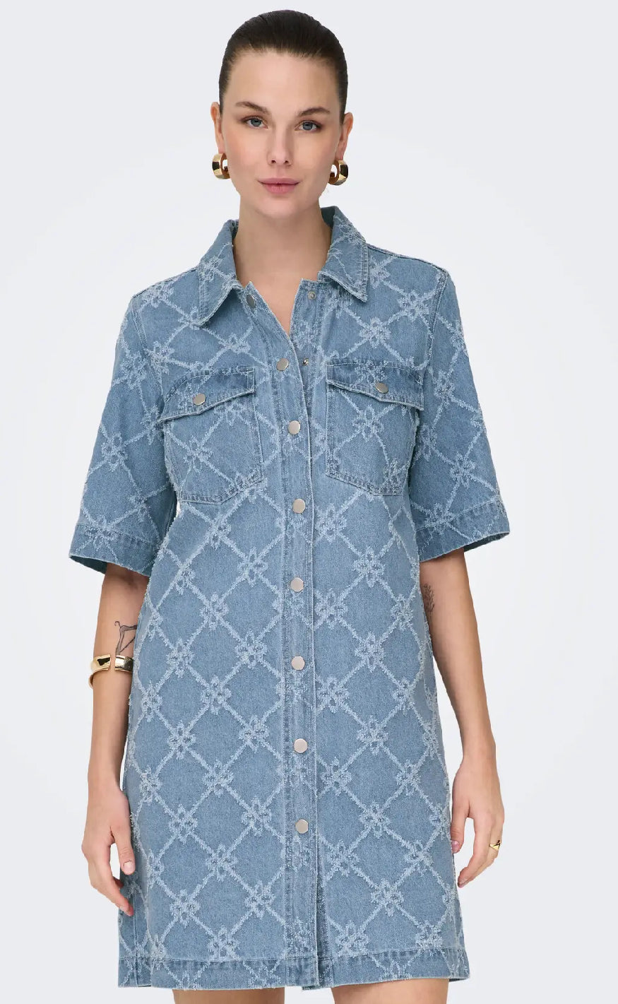 ONLY Kjole - Belle Print - Light Blue Denim Online nu
