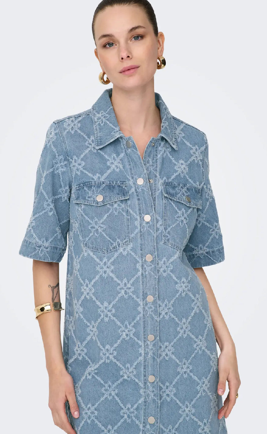 ONLY Kjole - Belle Print - Light Blue Denim Online nu