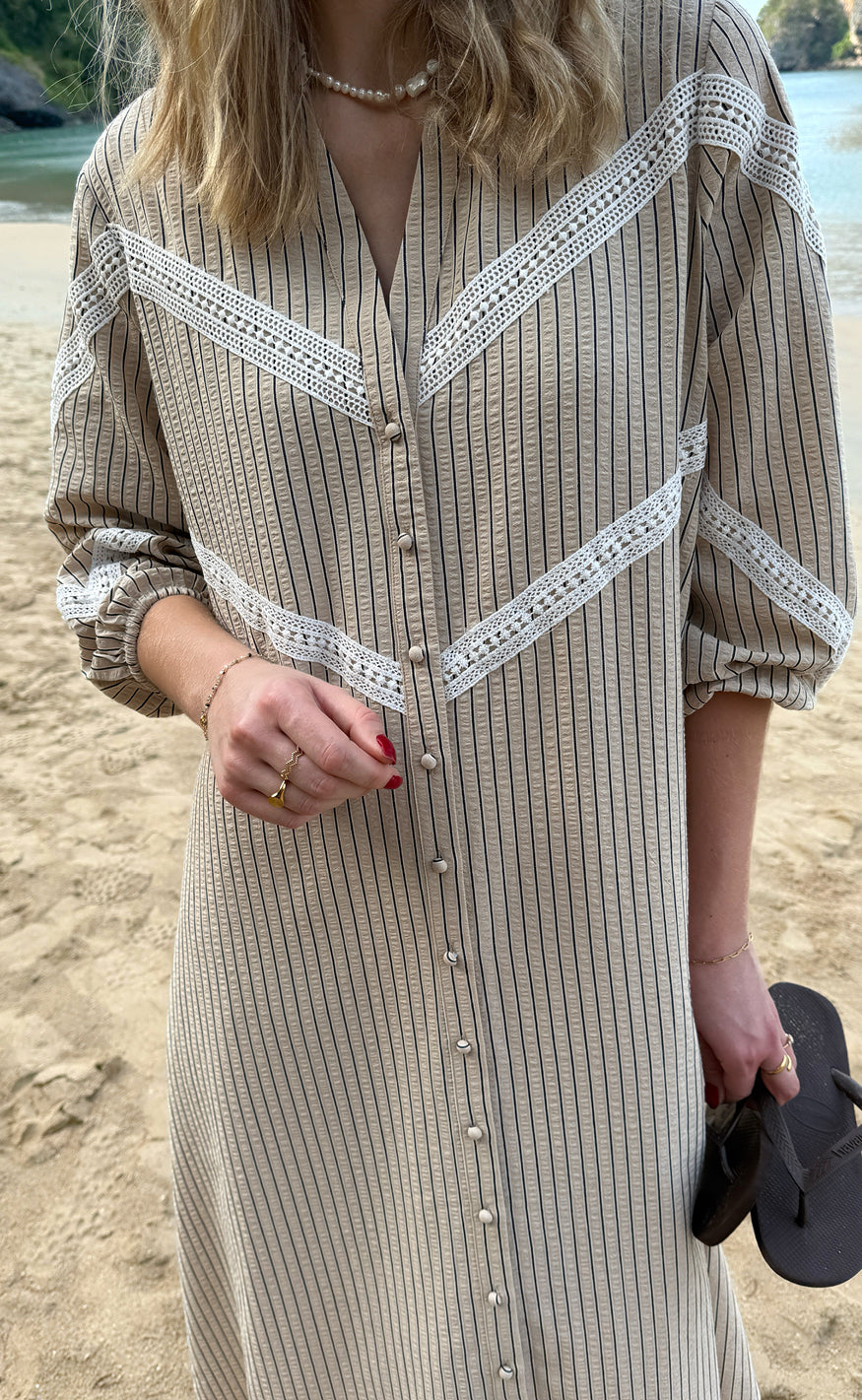 Say INA Copenhagen Kjole - Viola - Camel / Black Striped Hot på udsalg
