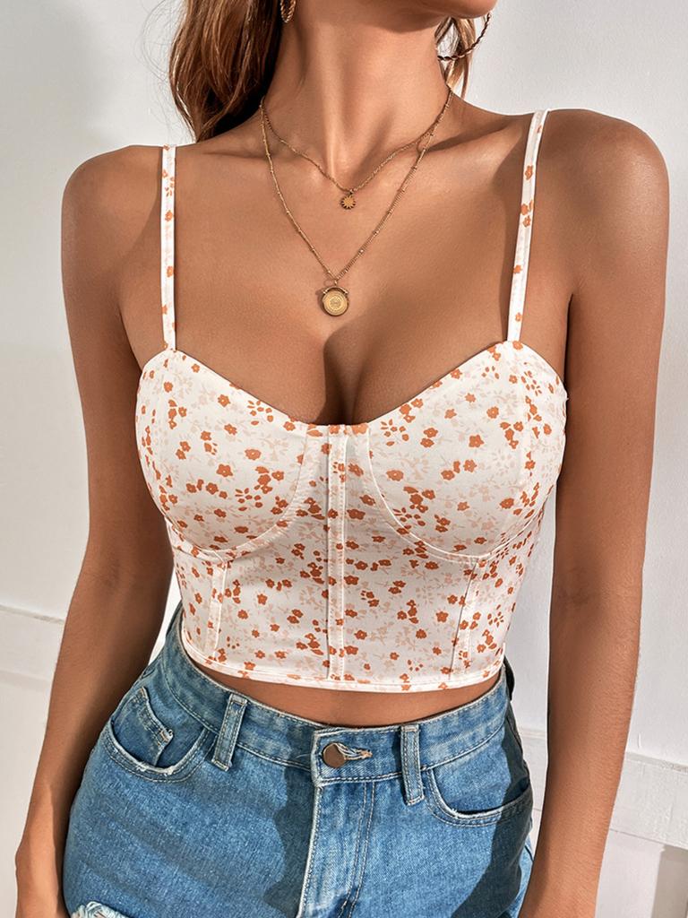 Crop top med stropper og blomstermønster