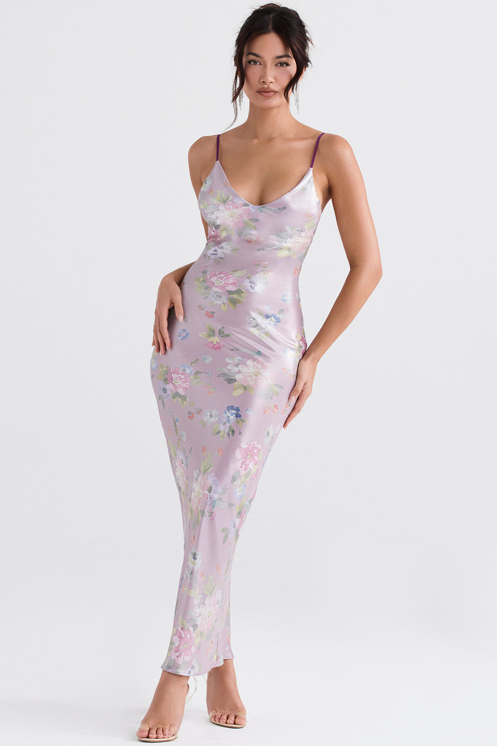 Mauve maxi kjole med blomster