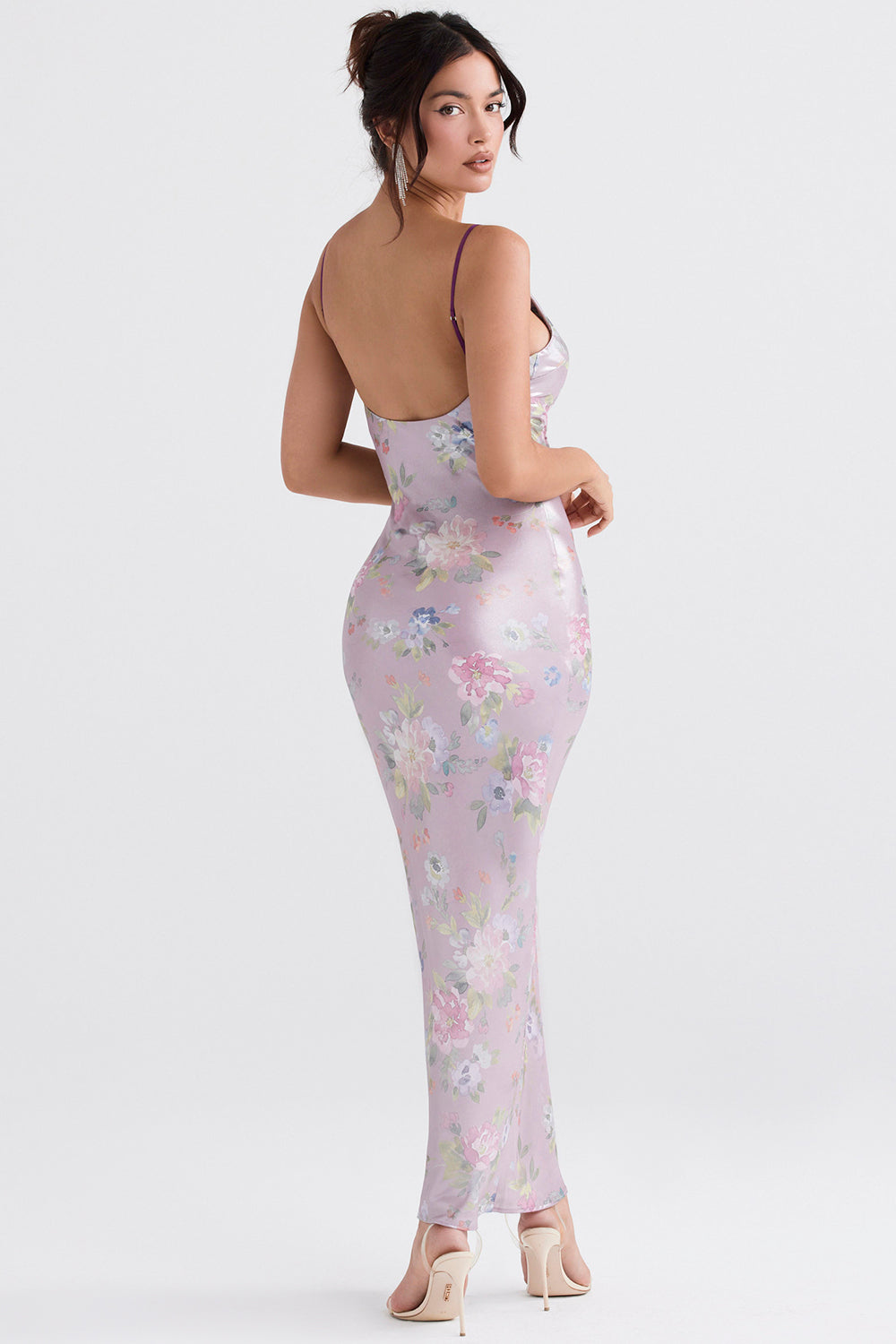 Mauve maxi kjole med blomster