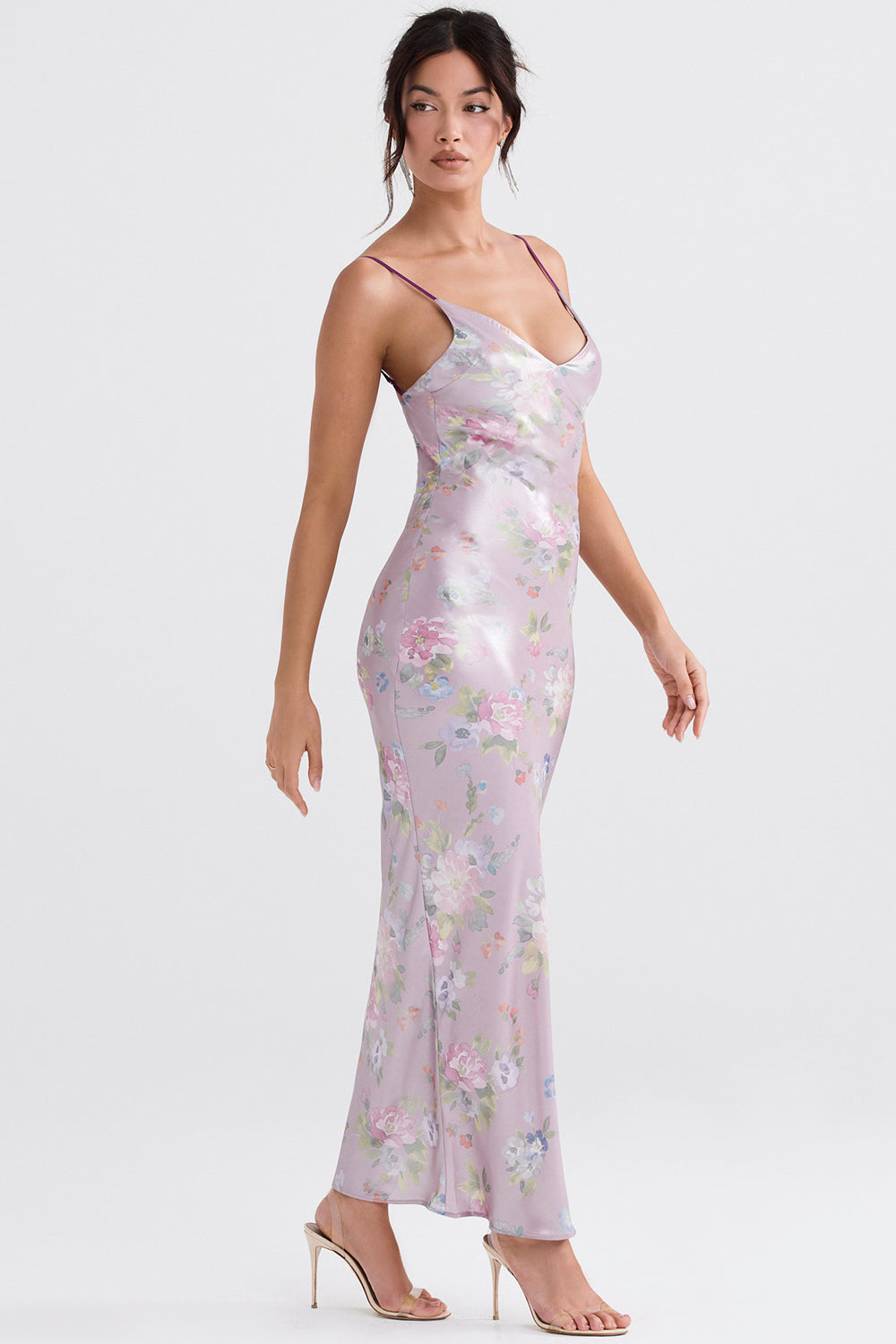 Mauve maxi kjole med blomster