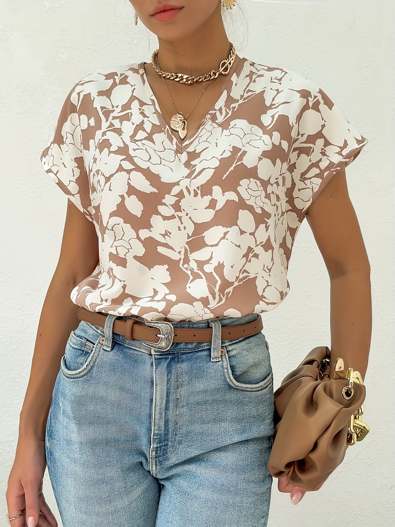 Bluse med blomsterprint