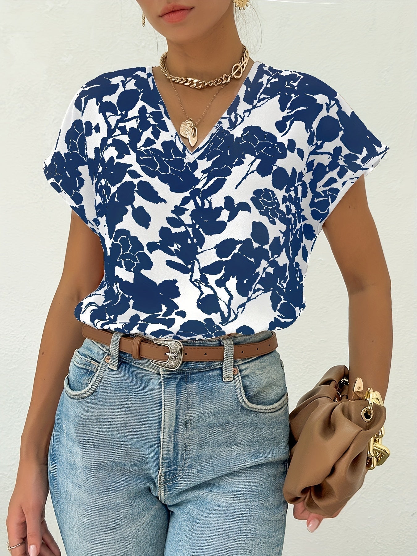 Bluse med blomsterprint