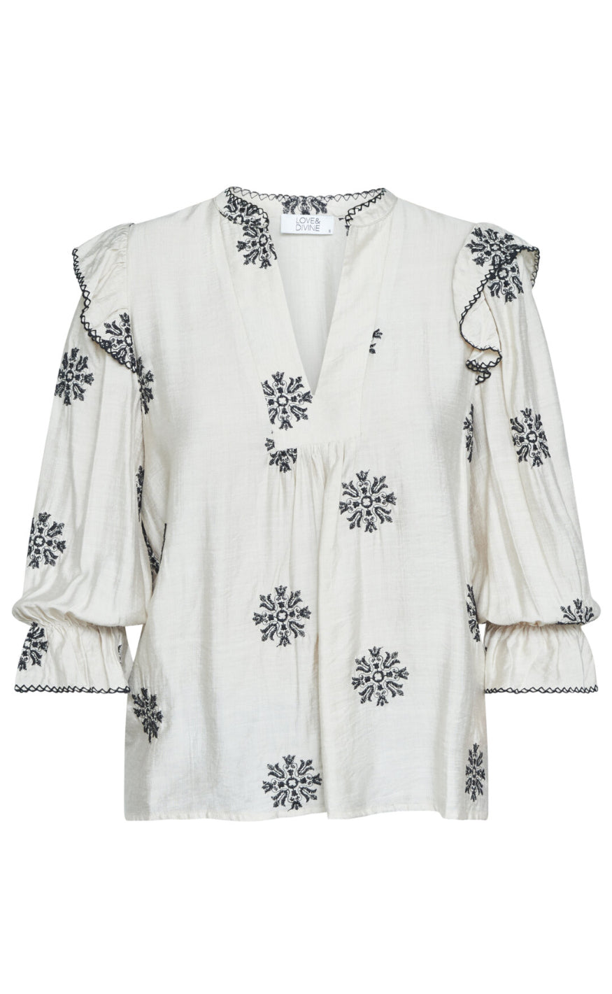 Love & Divine Skjorte - Love1347 - Bamboo/Black Flower Online Hot Salg