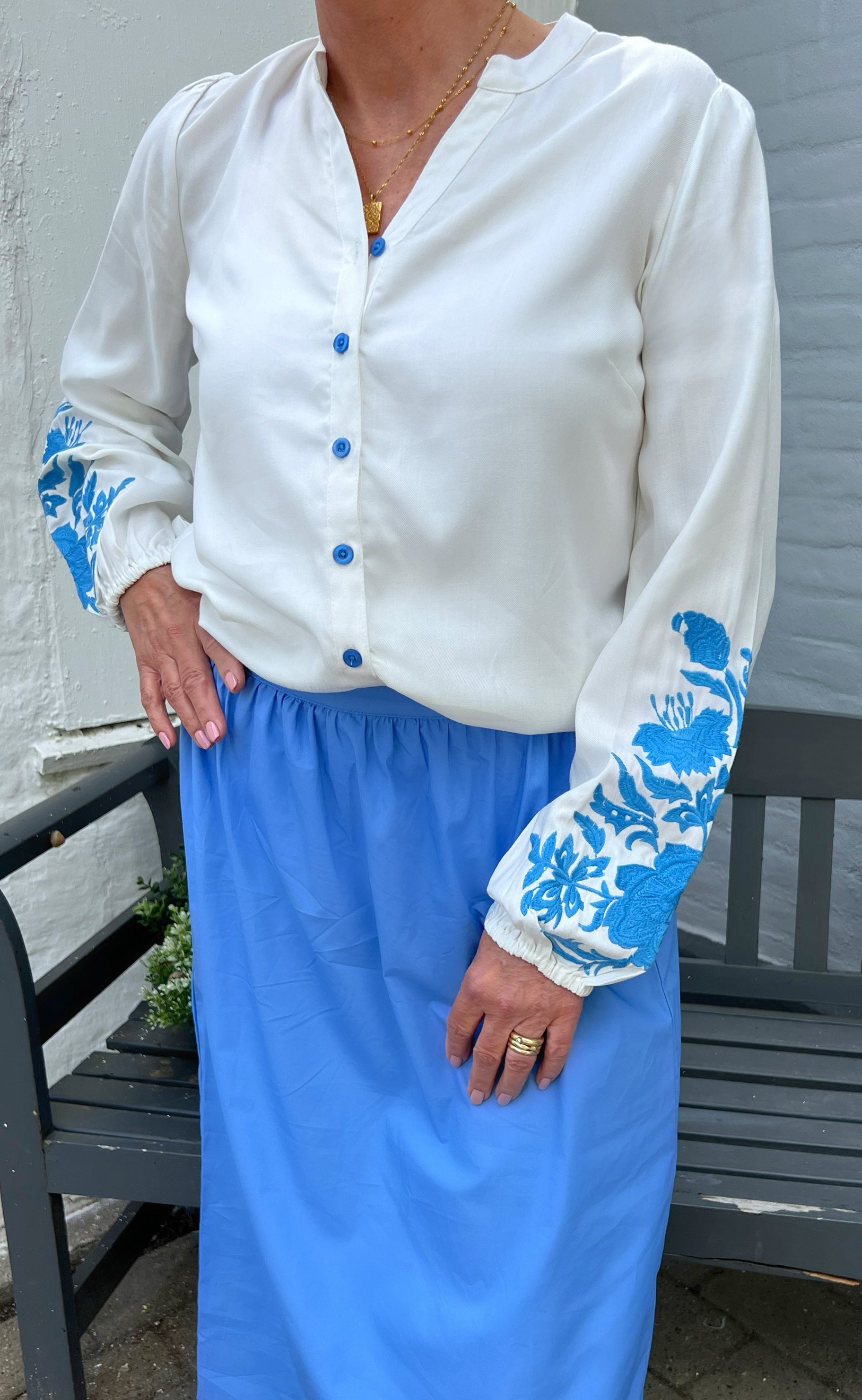 Say INA Copenhagen Bluse - Molly - Off White w. Blue
