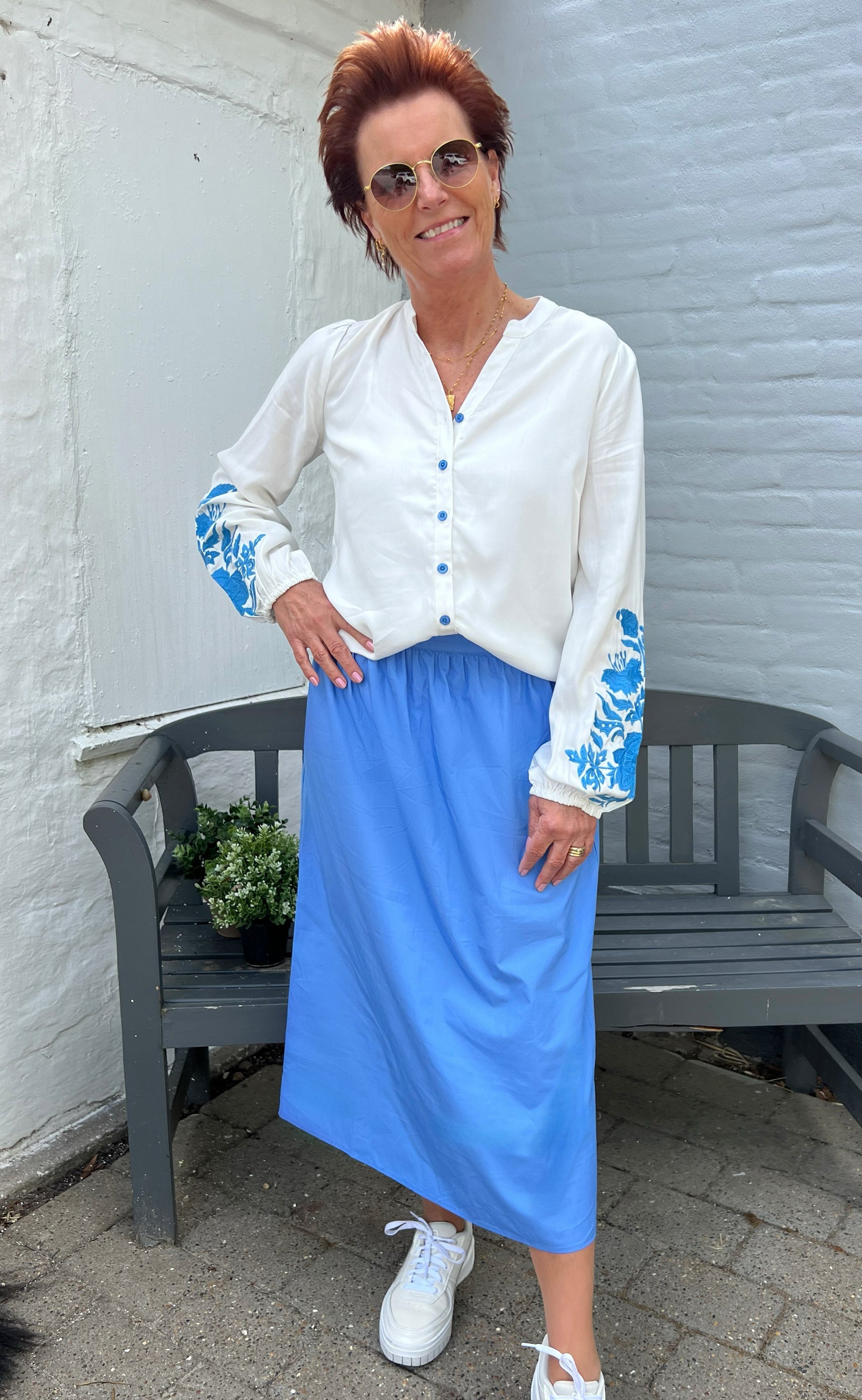 Say INA Copenhagen Bluse - Molly - Off White w. Blue