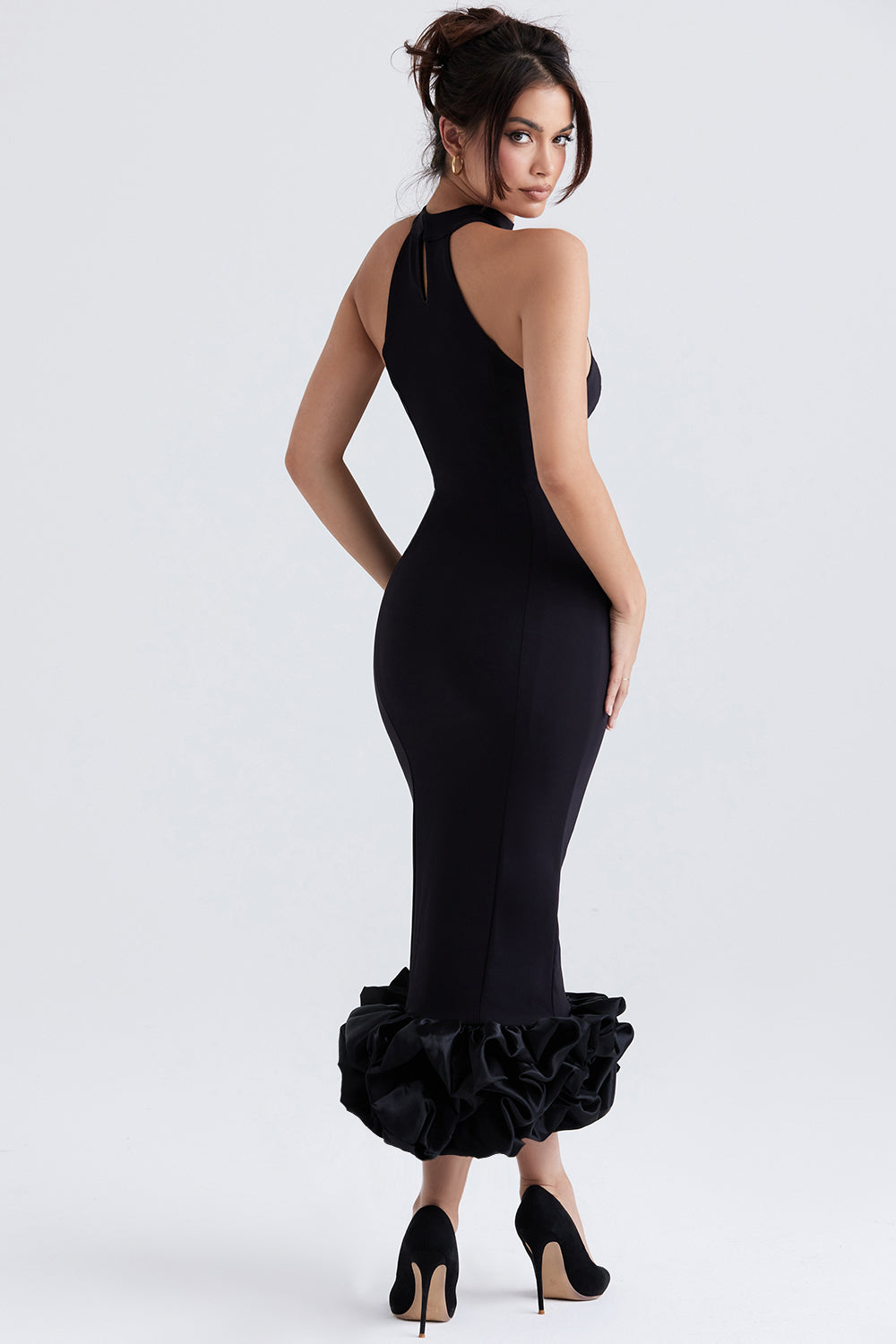 Sort peplum midikjole