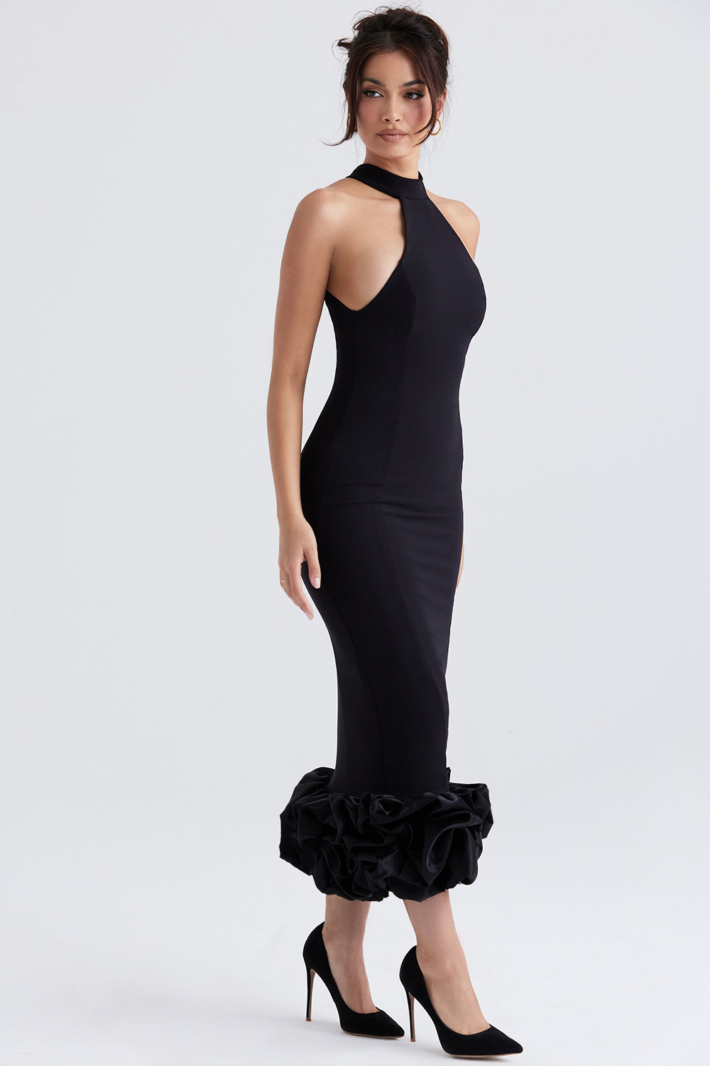 Sort peplum midikjole