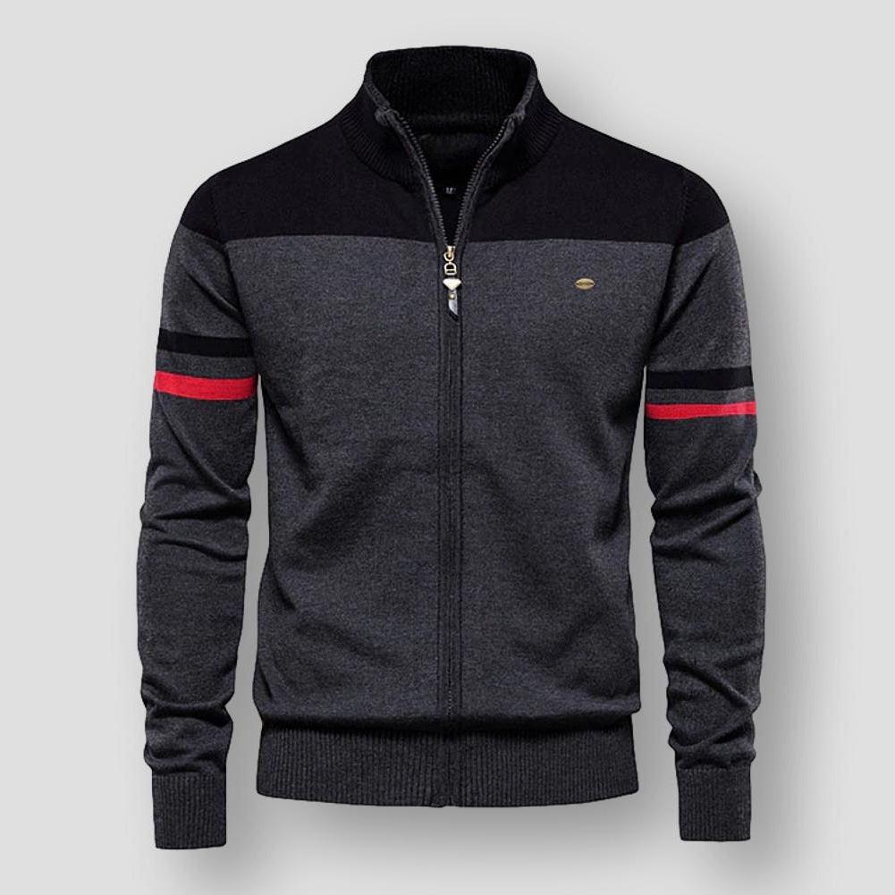 Strikket cardigan med lynlås og lange ærmer