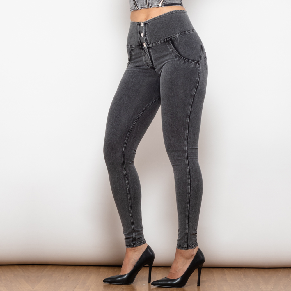 Grå stramme jeans med høj talje