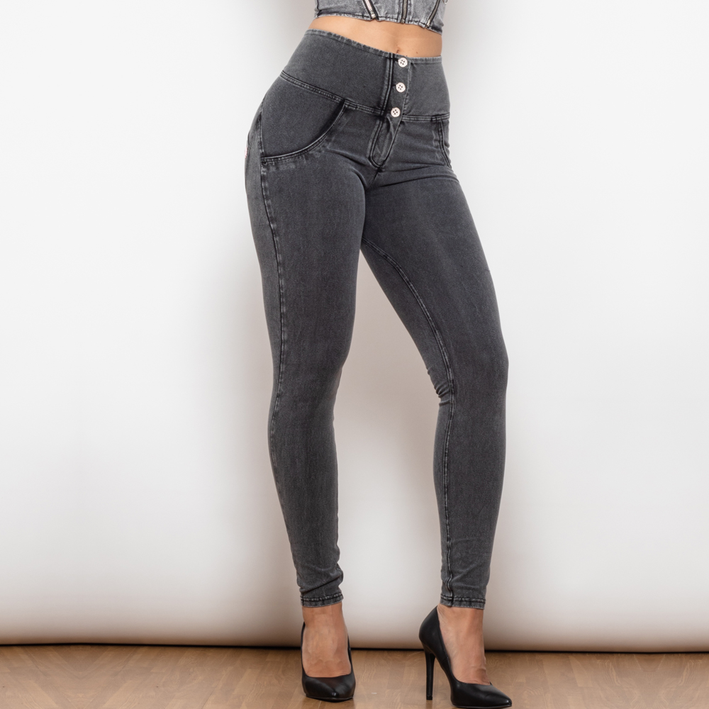 Grå stramme jeans med høj talje
