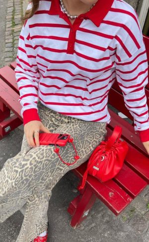 Pieces Bluse - Amilie - Bright White w. High Risk Red