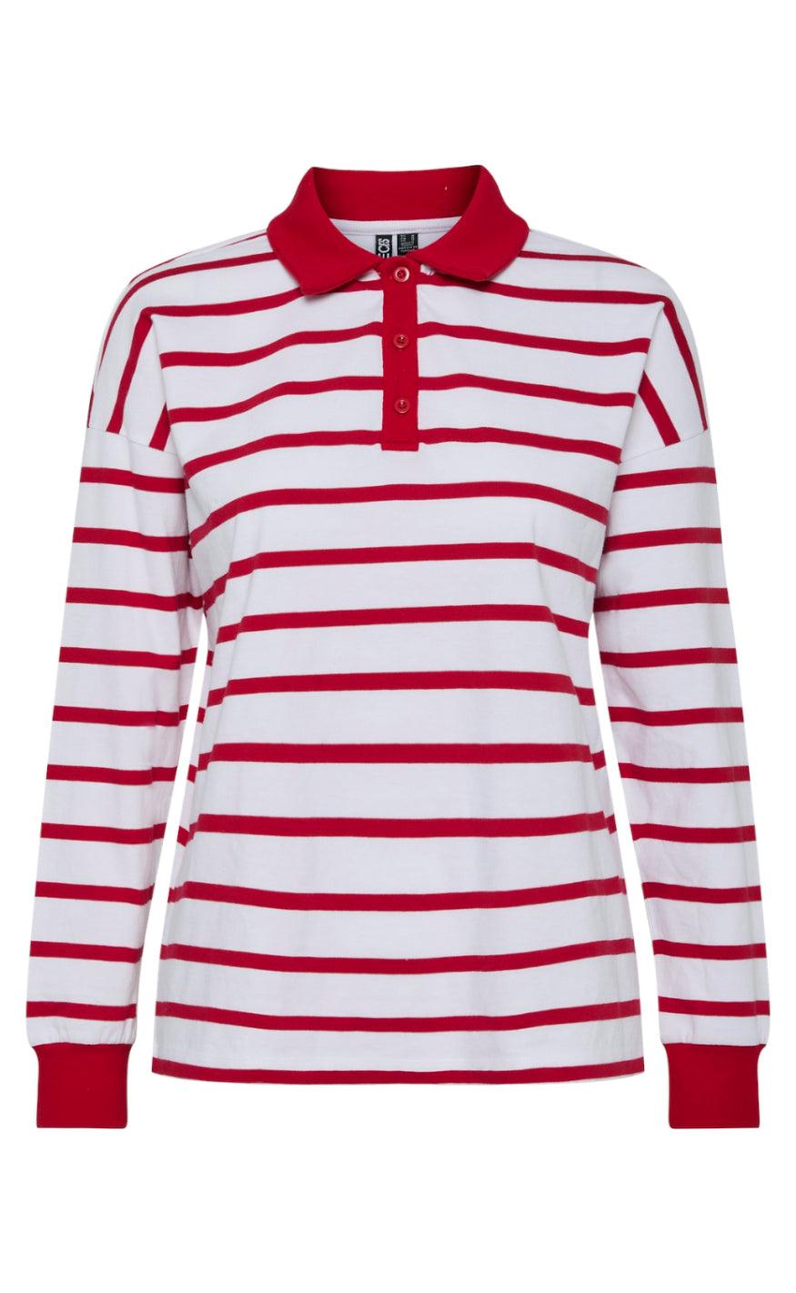Pieces Bluse - Amilie - Bright White w. High Risk Red