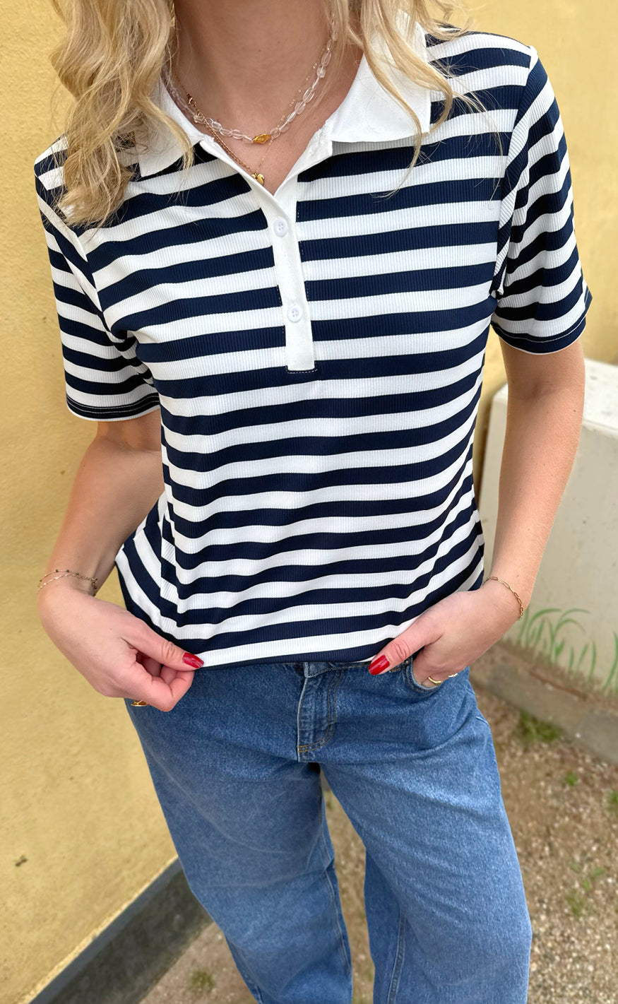 Say INA Copenhagen Polo T-Shirt - Pamela Summer - Navy Striped Online Hot Salg