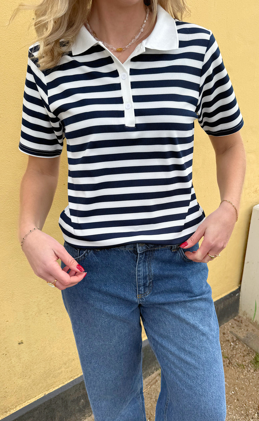 Say INA Copenhagen Polo T-Shirt - Pamela Summer - Navy Striped Online Hot Salg