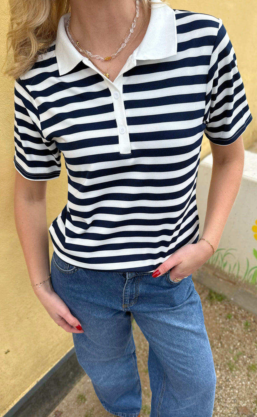 Say INA Copenhagen Polo T-Shirt - Pamela Summer - Navy Striped Online Hot Salg