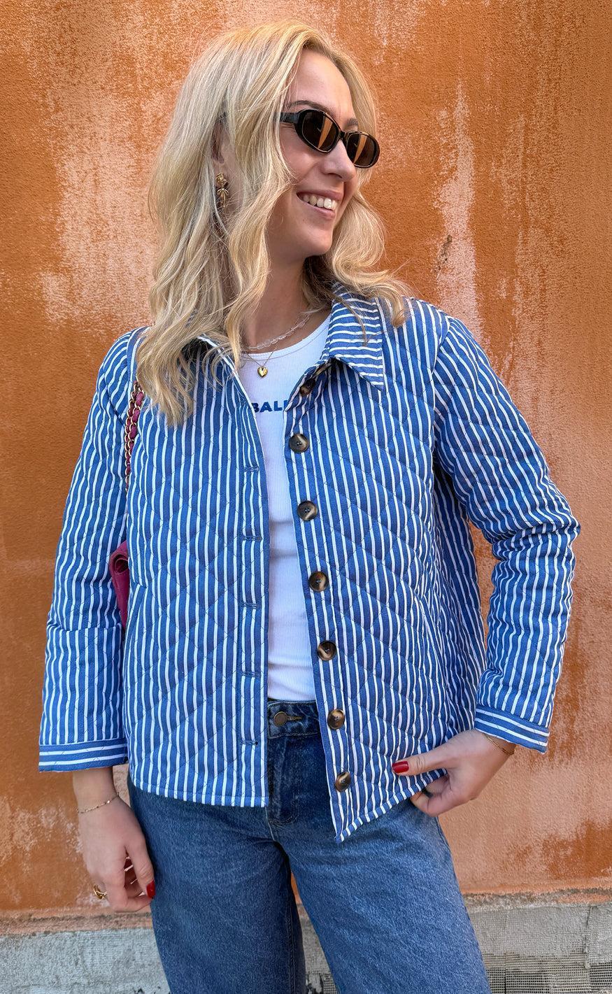 Say INA Copenhagen Quiltet Jakke - Elvira - Blue Striped