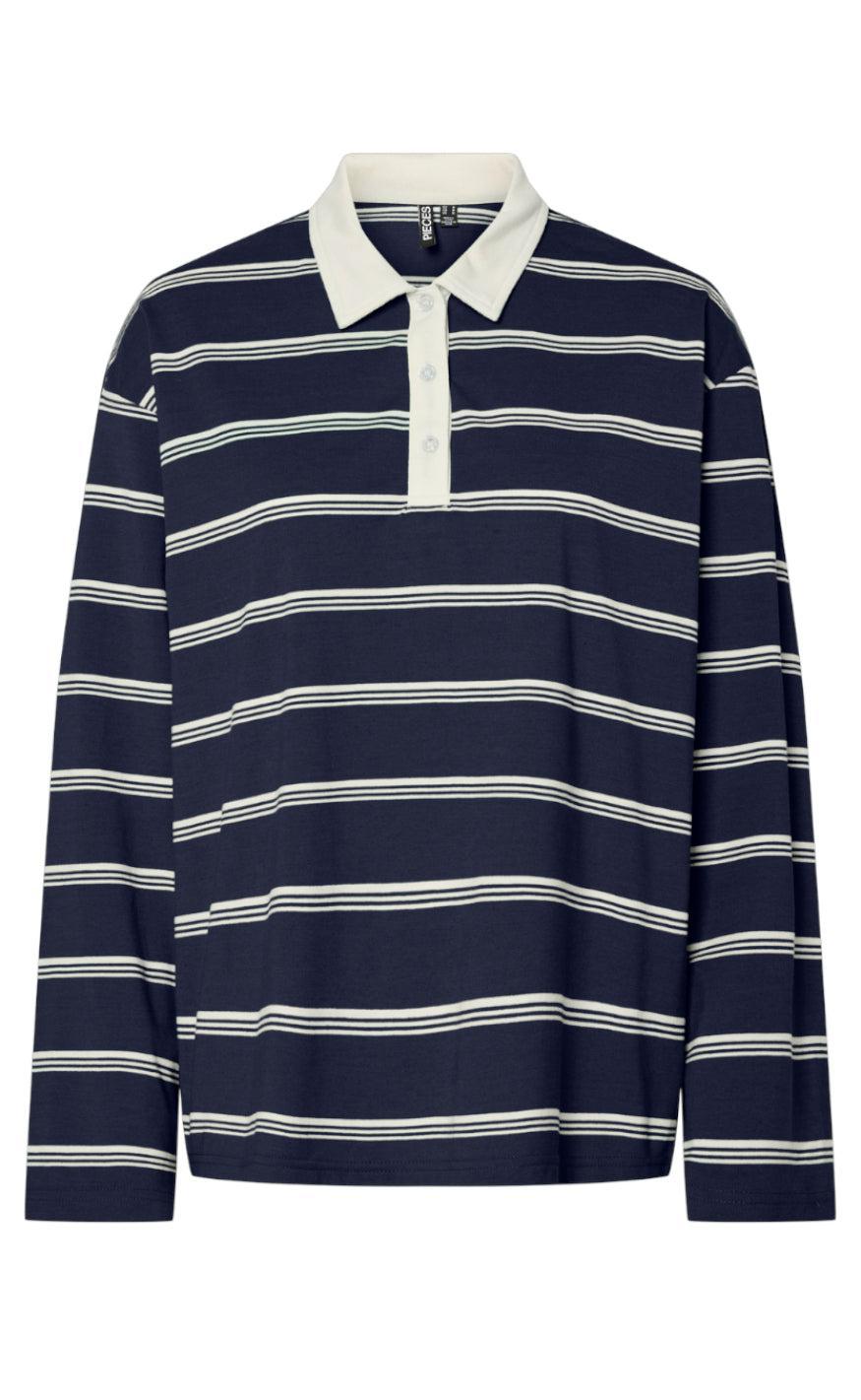 Pieces Bluse - Sadie - Maritime Blue/Cloud Dancer Mode
