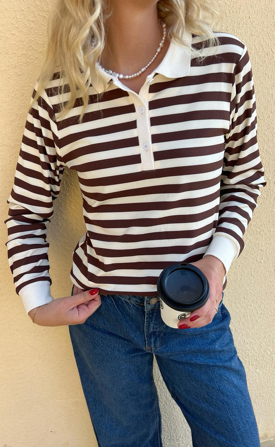Say INA Copenhagen Polo / Bluse - Pamela - Brown Striped