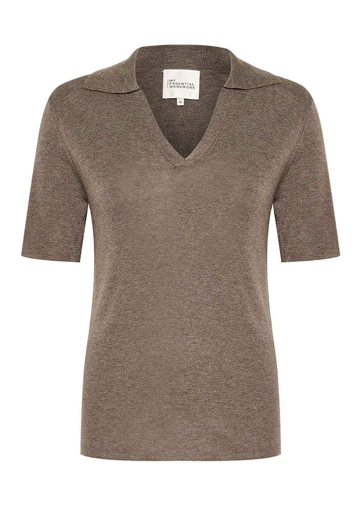 My Essential Wardrobe Polly Polo Bluse - Major Brown Melange