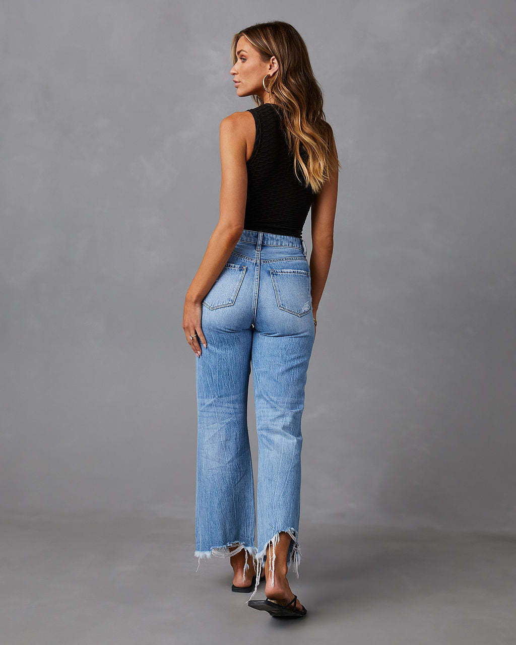 Rippede jeans med høj talje og brede ben