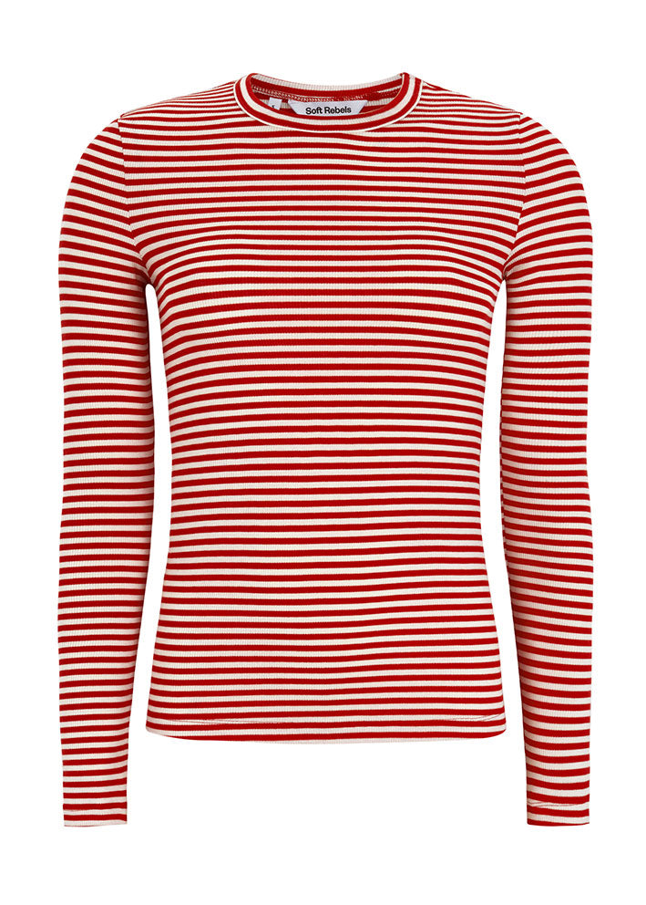 Soft Rebels Fenja Stripe O-neck T-shirt SR124-303 Racing Red stripes