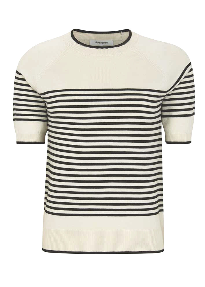 Soft Rebels Marla SS O-neck Stripe Knit SR325-201 Black