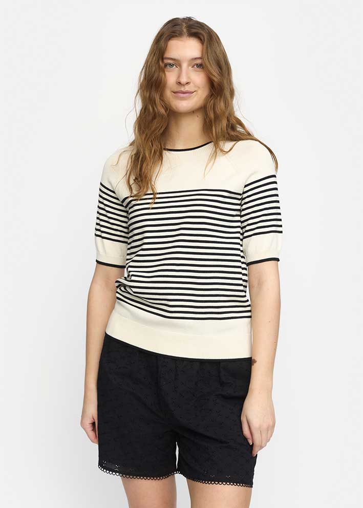Soft Rebels Marla SS O-neck Stripe Knit SR325-201 Black