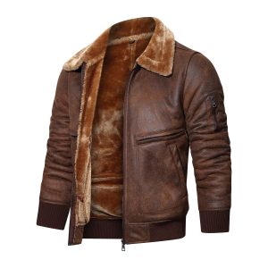Varm fleece PU læderjakke