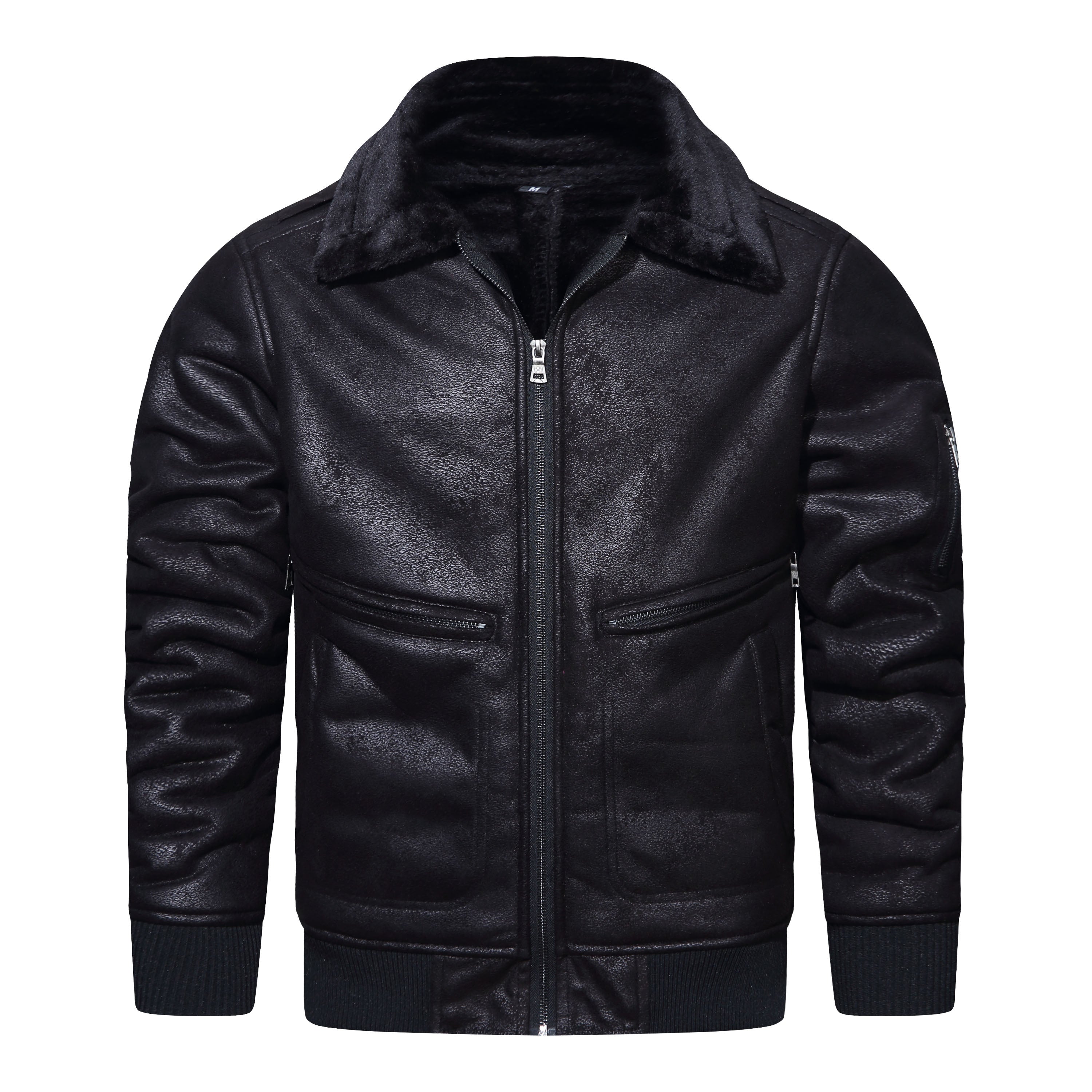 Varm fleece PU læderjakke