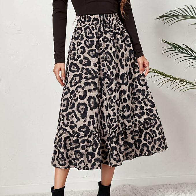 Midi-nederdel med leopardprint på udsalg