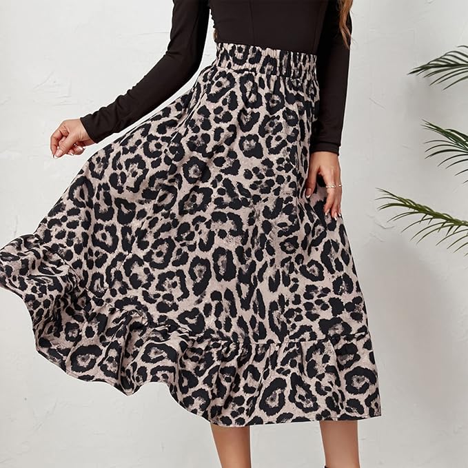 Midi-nederdel med leopardprint på udsalg