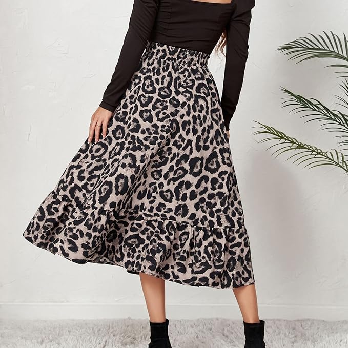 Midi-nederdel med leopardprint på udsalg