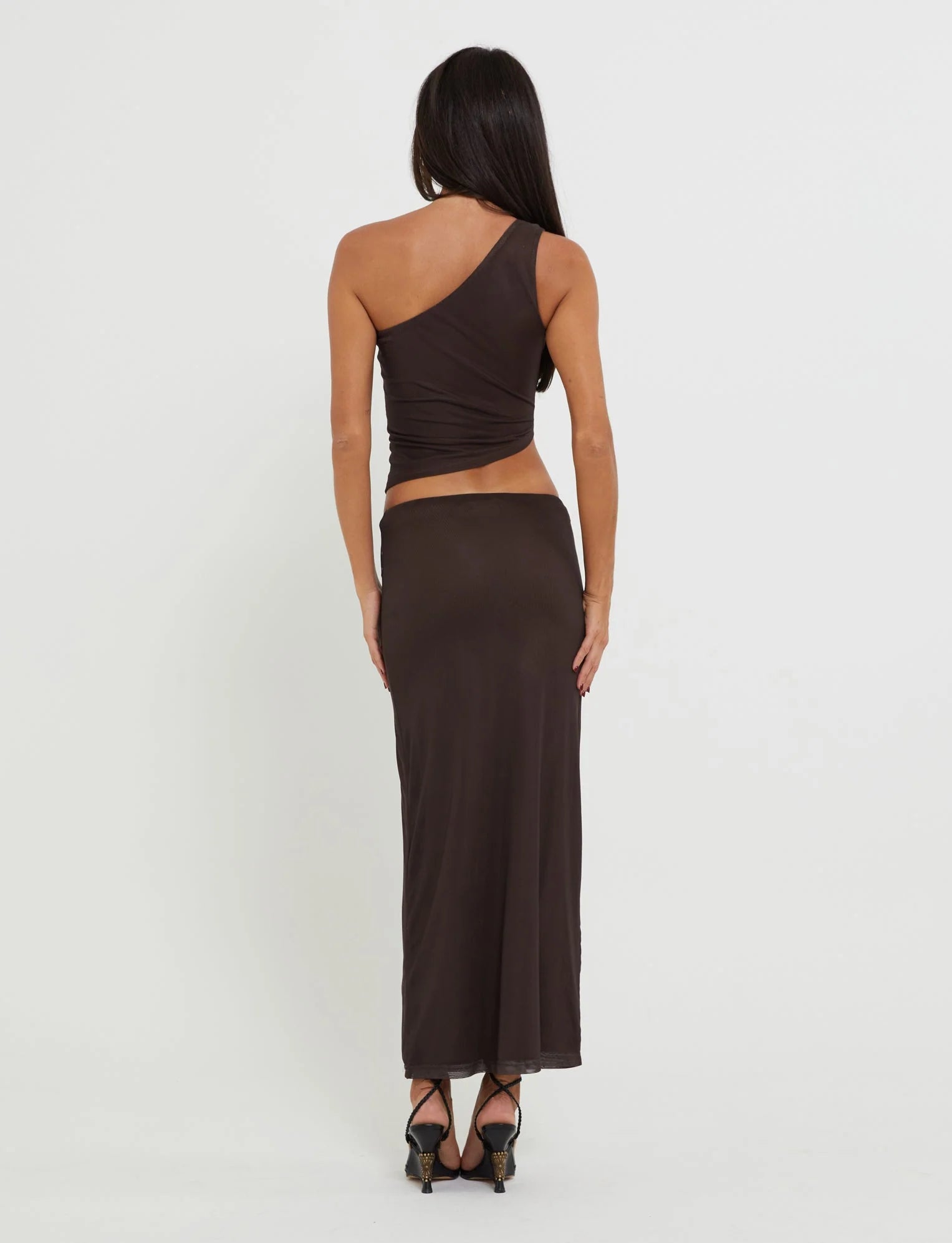 Butterfly Maxi Nederdel Med One Shoulder Top I Brun