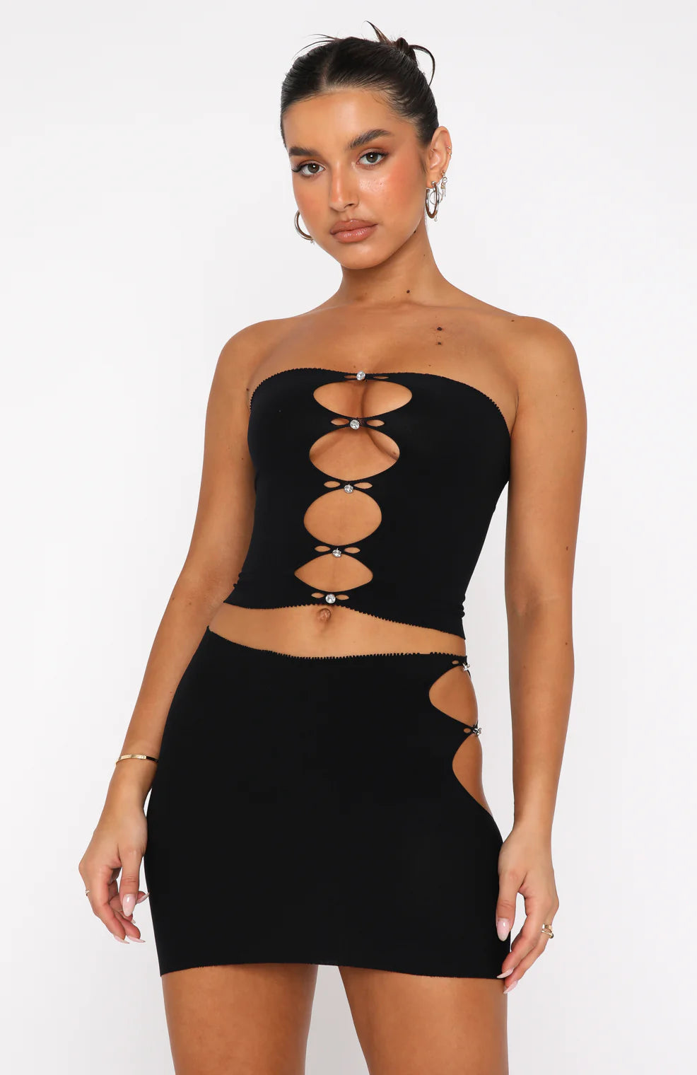 Stropløs bandeau halsudskæring Crop Top i sort