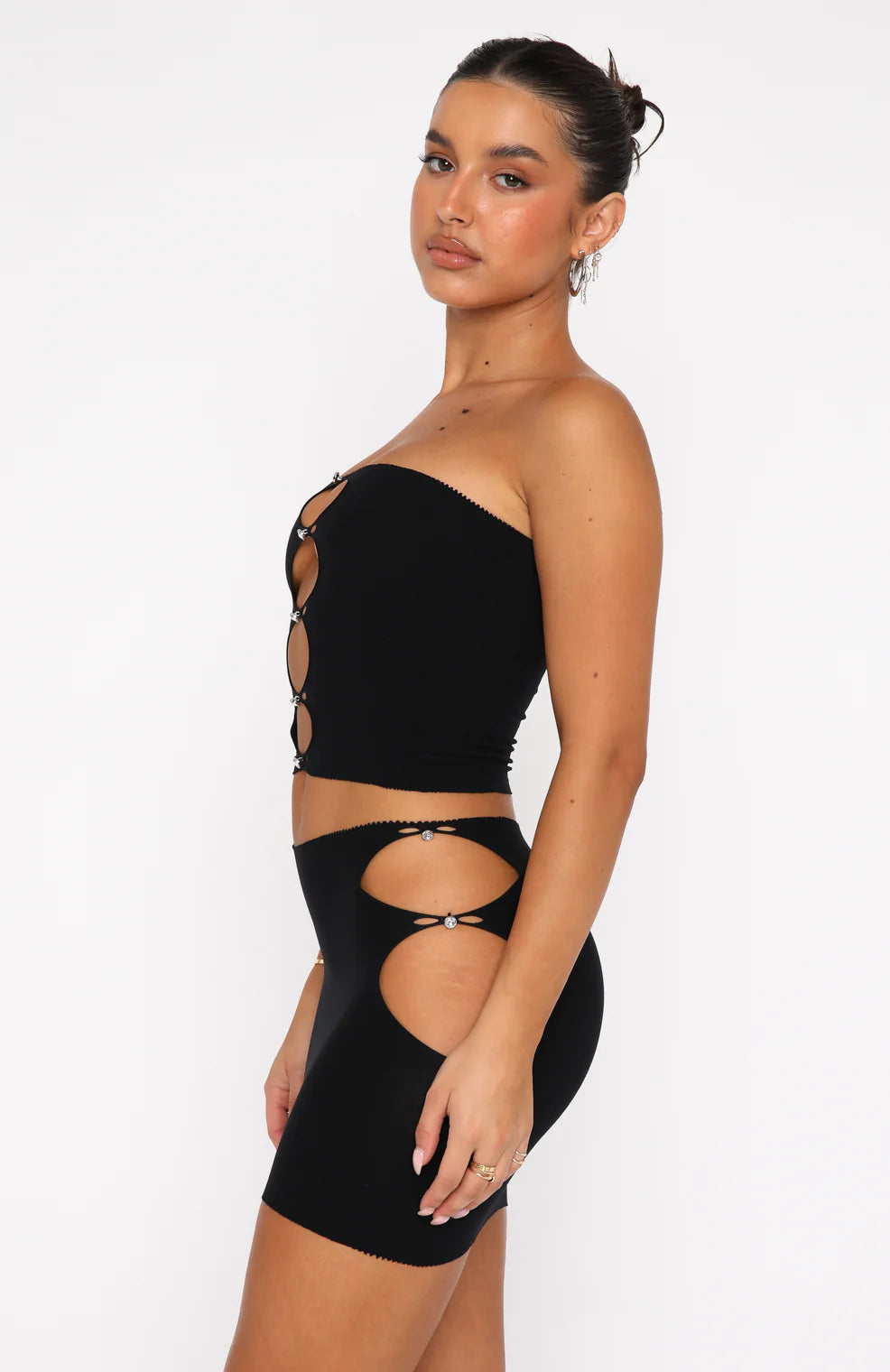 Stropløs bandeau halsudskæring Crop Top i sort