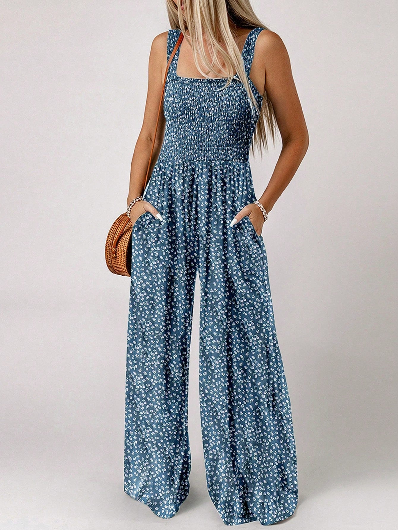 Blomsterprint Jumpsuit med brede ben