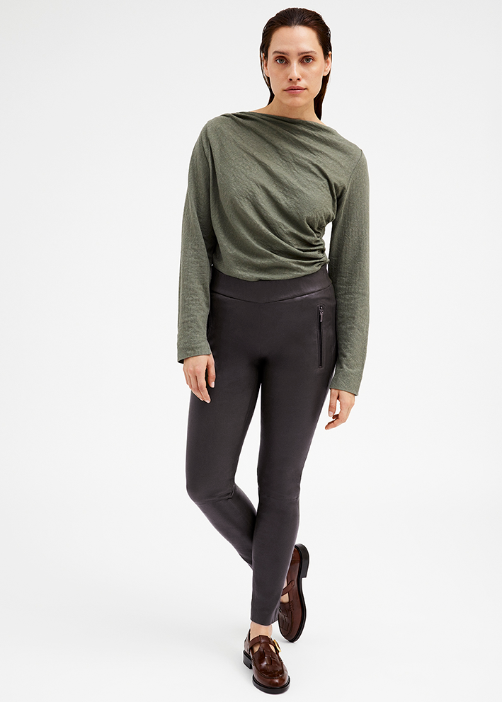 Gustav Dara stretch leather pants - Skindbukser - Dark Brown