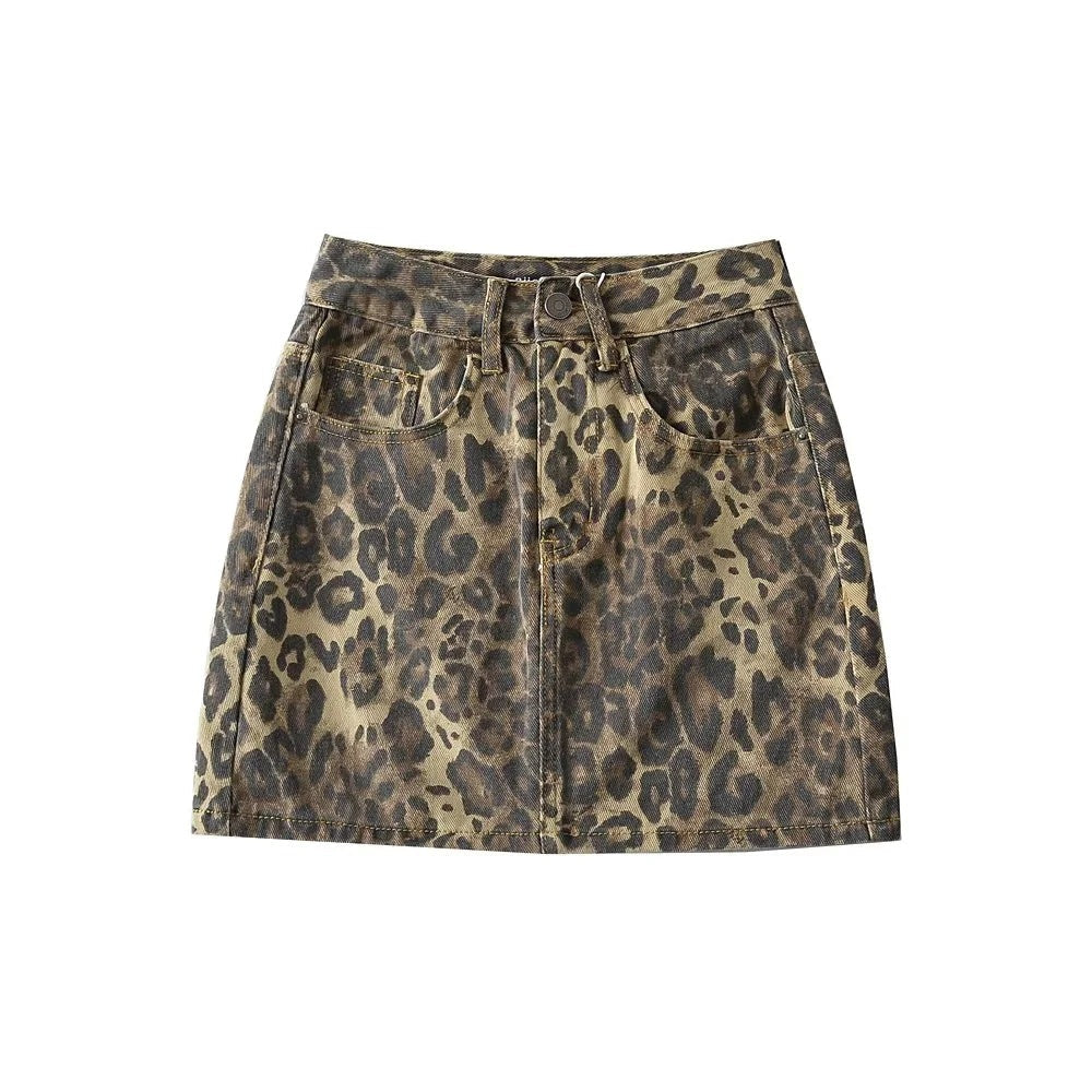 Leopardprint højhøj mininederdel