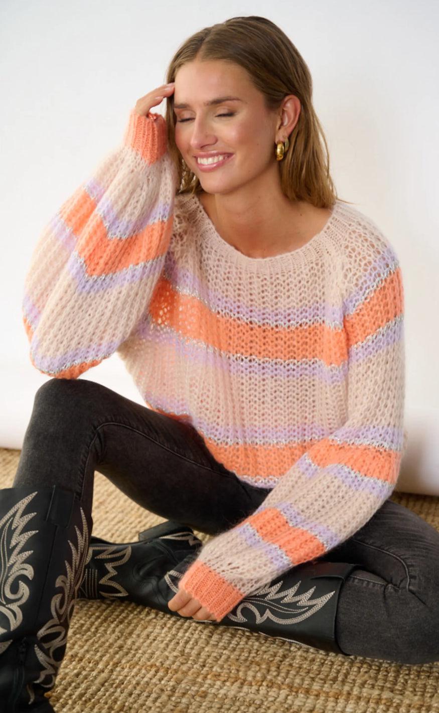 Noella Sweater - Pacific - Apricot/Lavender Mix Online Hot Salg