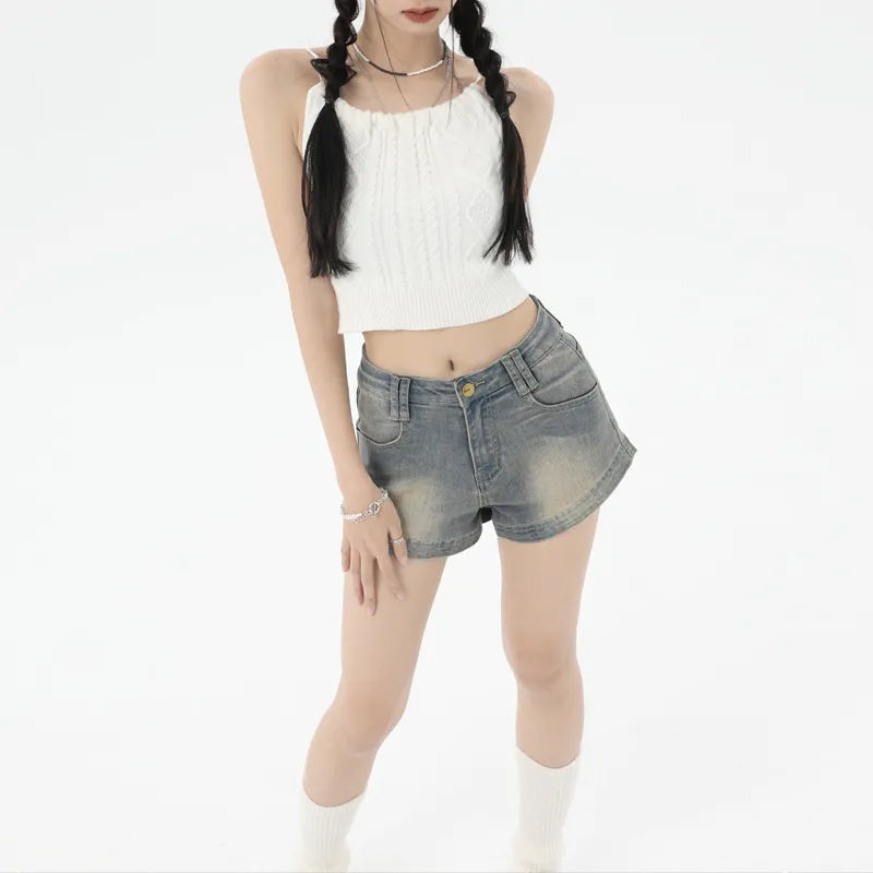Retro blå denimshorts