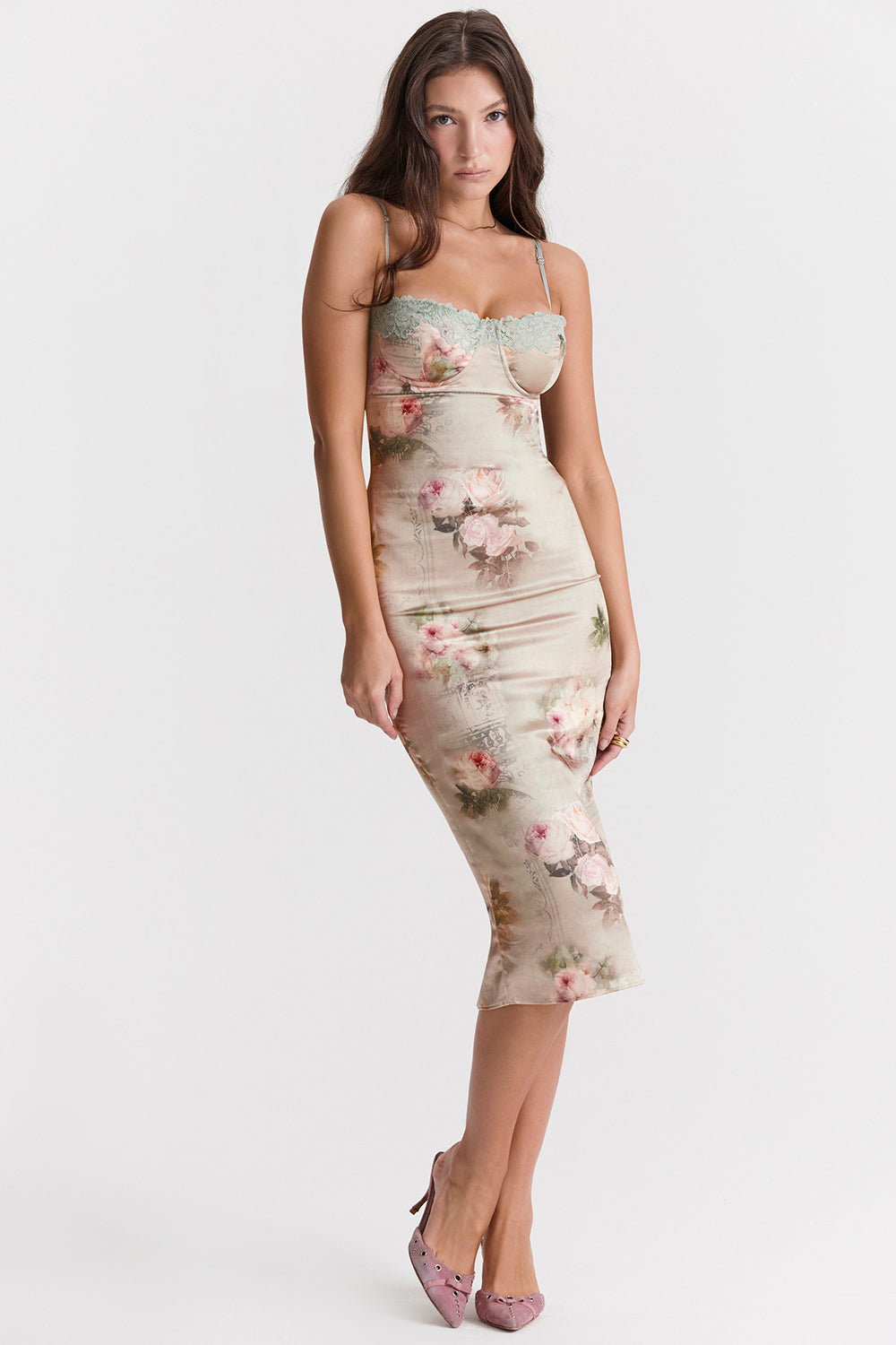 Vintage midikjole med blomster